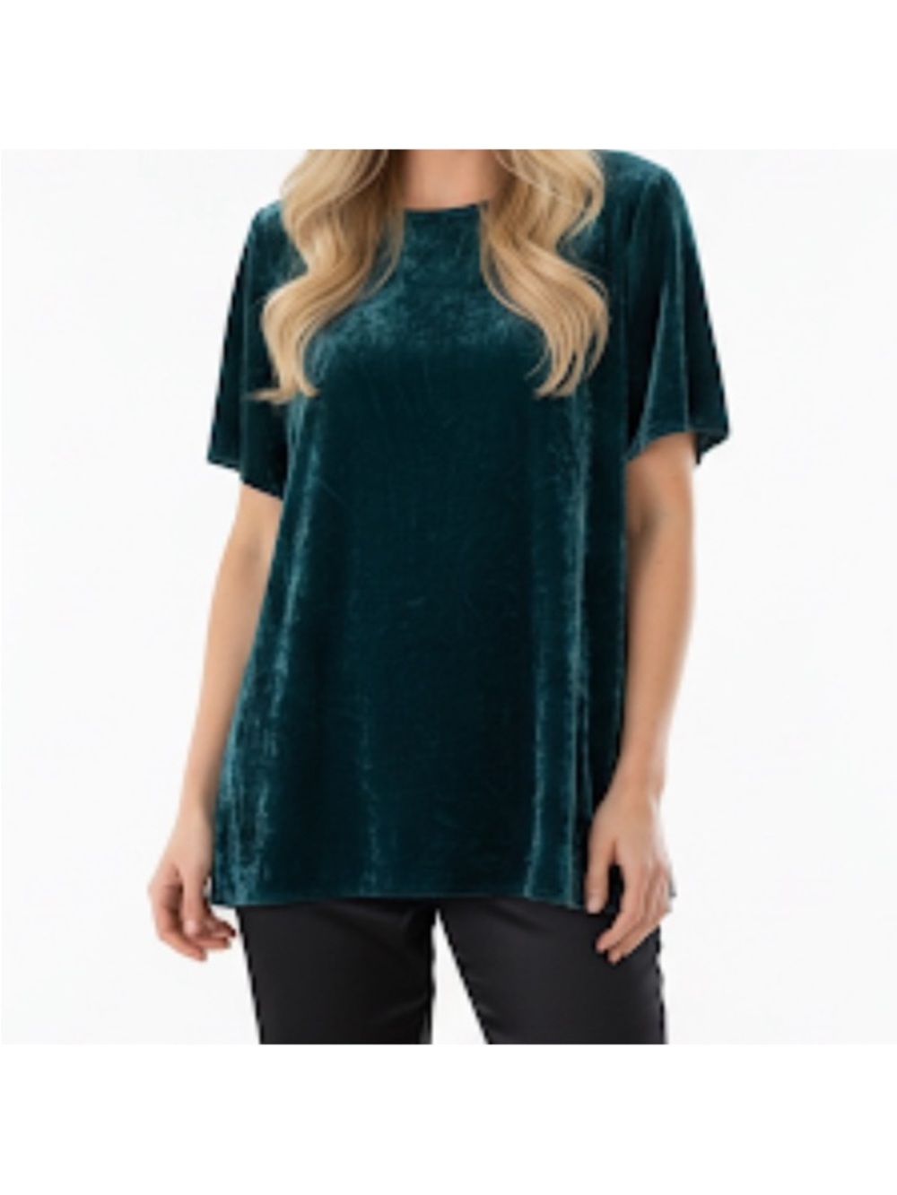 Eileen Fisher Crushed Velvet Blouse Size Large Deep Emerald Green